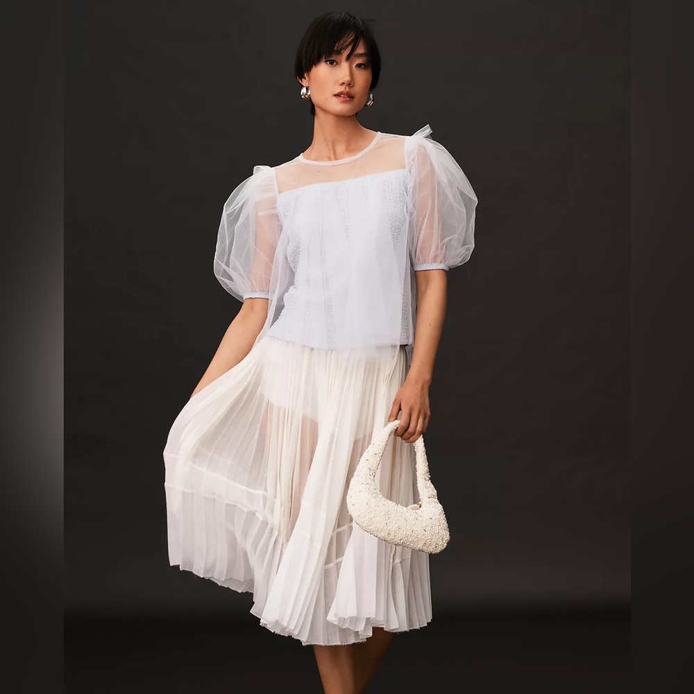 NWT By Anthropologie Sheer Puff-Sleeve Top (size S)